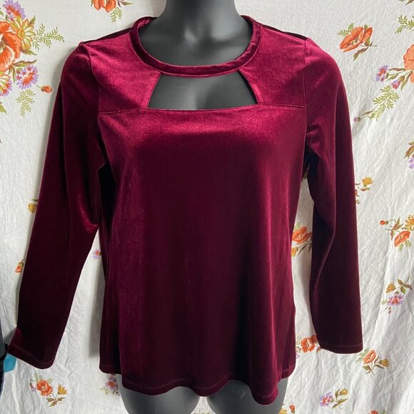 Whimsygoth INC Burgundy Velvet Peep Hole Front Long Sleeve L Y2K 90s Vampirecore - Picture 1 of 5